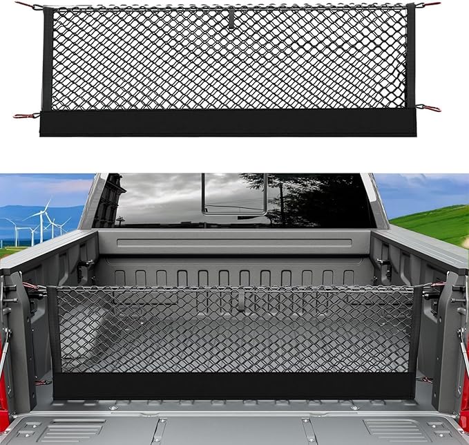 Envelope Style Cargo Net Compatible with 2013-2025 2026 Chevy Silverado & GMC Sierra 1500/2500HD/3500HD Accessories Highly Elastic Truck Bed Cargo Net with Storage Bag- Upgraded 5mm Bungee