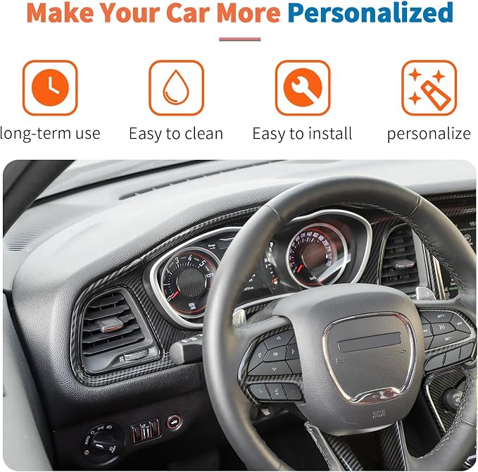 JeCar 13pcs Carbon Fiber Interior Trim Kit Overlay for 2015+ Dodge Challenger Interior Accessories