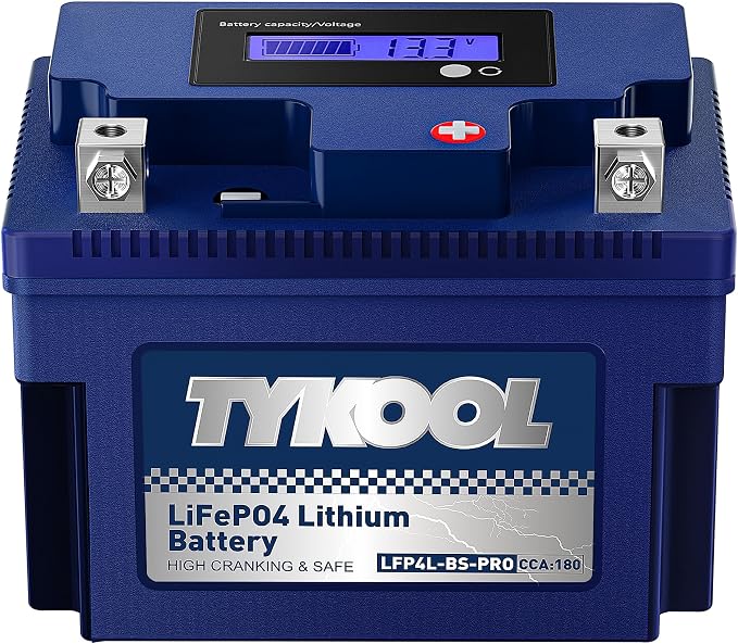 TYKOOL YTX4L-BS-Pro High PerformanceLithium Motorcycle Battery,180CCA 12.8V 3Ah LiFePO4 Powersports Battery,Built-in BMS,for Dirt bikes,ATV,Scooter,4 wheeler,Hongda grom,Motocross,Riding Lawn Tractor