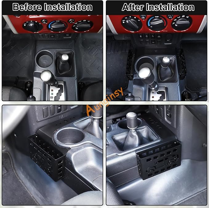 Aunginsy Center Console Gear Storage Box Basket Fit Toyot@a FJ Cruiser 2007-2024 Aluminum Gear Shift Side Storage Baskets Center Console Organizer Tray Armrest Storage Box Basket Interior Accessories