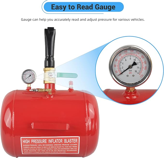 7.5 Gallon Air Tire Bead Seater 110 PSI Blaster Tool Seating Tire Inflator with Gauge by GESEXI - Car Truck ATV Tire Inflator Tank,Red