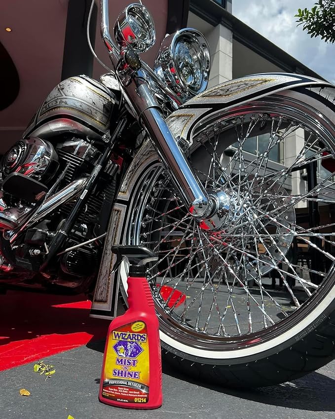 Wizards Motorcycle Cleaning Kit - Bike Wash Foam and Rinse, Quick Detailer Spray, and Bug Remover with Fiber Cloth and Detailing Bag - Portable Motorcycle Wash Kit with Accessories