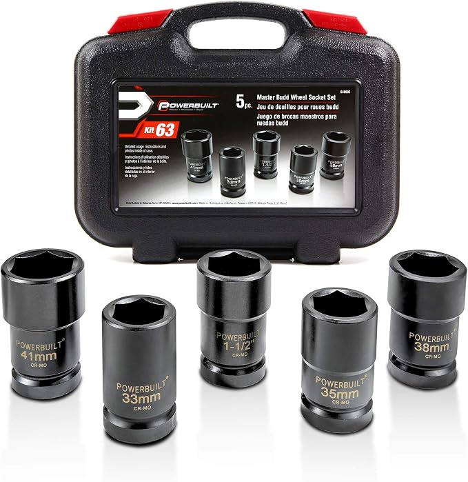 Powerbuilt Master Budd Wheel Socket Tool Set, Remove Wheel and Dual Rear Nuts, Truck Service Tools, Storage Case - 648993
