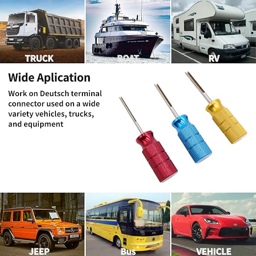 Deutsch Terminal Removal Key Tool, 14/16 / 20 AWG DT, DTM, DTP Terminal Release Tool Kit, 3 Pieces - Car Vehicle, Wiring Connector, Harness, Socket, Plugs, Pins, Mechanics