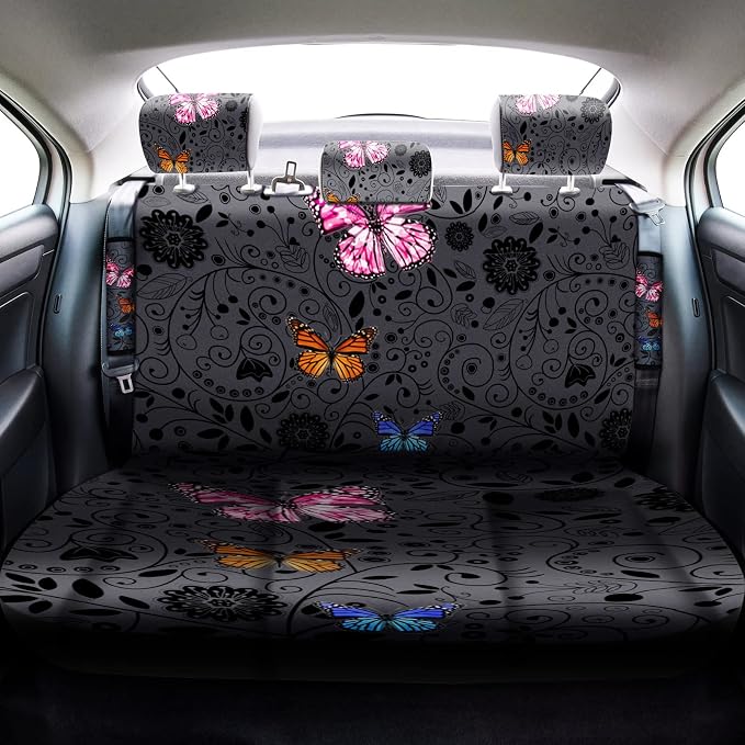 Tallew 22 Pcs Butterfly Car Seat Covers for Women Accessories Steering Wheel Cover Cute Butterfly Air Vent Clip Center Console Pad Cup Holder Seat Belt Pads Keychain for Most Car