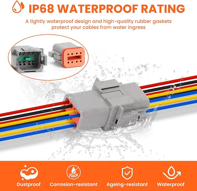 2 Sets Deutsch 8 Pin Connector Kit - Waterproof Electrical Connectors 18 AWG, IP67 Automotive Wire Connectors (Male & Female) for Car, Truck, Boat