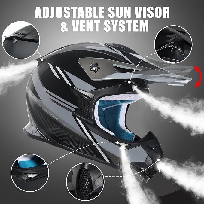 TRIANGLE Adult Dirt Bike Helmet Full Face Motorcycle Helmets with Adjustable Goggles & Gloves - DOT/FMVSS-218 Certified Motocross Helmet for Off-Road ATV BMX UTV