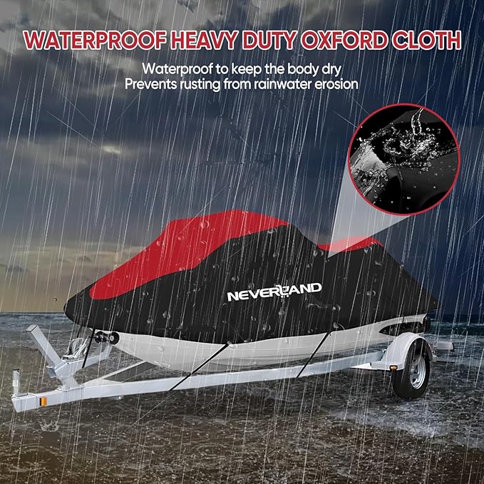 NEVERLAND Jet Ski Cover Suitable for 2 3 Seater Jetski Covers Heavy Duty Waterproof with 2 Air Vent Marine Grade UV Resistant Compatible with Yamaha Sea-Doo Lengths 135'' to 145"(Red)
