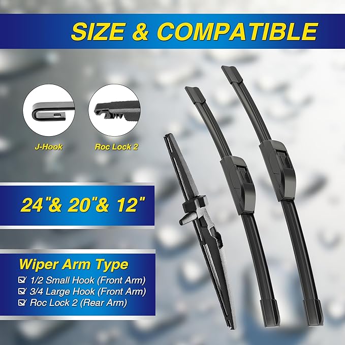 5 PLUS® Silicone Windshield Wipers Replacement for 2010-2018 2019 2020 2021 2022 2023 2024 Toyota 4Runner Wiper Blades(Set of 3),Automotive Replacement Windshield Wiper Blades For My Car-24"/20"/12"