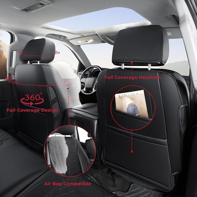 FREESOO for Silverado Seat Cover 2019-2024 2025 2026, Faux Leather Full Set, Fit for Silverado GMC Sierra 1500 Crew Cab Waterproof Truck Seat Covers, Black