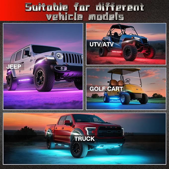 16 Pods RGBW LED Rock Lights for Trucks Offroad Pickup Trailer Sedan SUV Cars, Waterproof Multicolor Neon Underglow Kit with Bluetooth APP/RF Remote, Vehicle Accent Underbody Light Underneath 12V