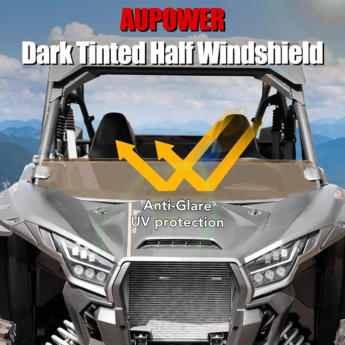 AUPOWER Front Dark Tint Half Windshield for Kawasaki Krx 1000 2 Seater 2020-2025, Sun-Proof Scratch-Resistant Dustproof Windscreen for Kawasaki KRX 1000 Tinted Accessories, Stronger Than Glass,(1PC)