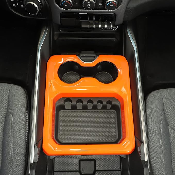 RT-TCZ for Dodge RAM Orange Center Console Cup Holder Panel Trim Cover for Dodge RAM 2018 2019 2020 2021 2022 2023 Orange Interior Accessories