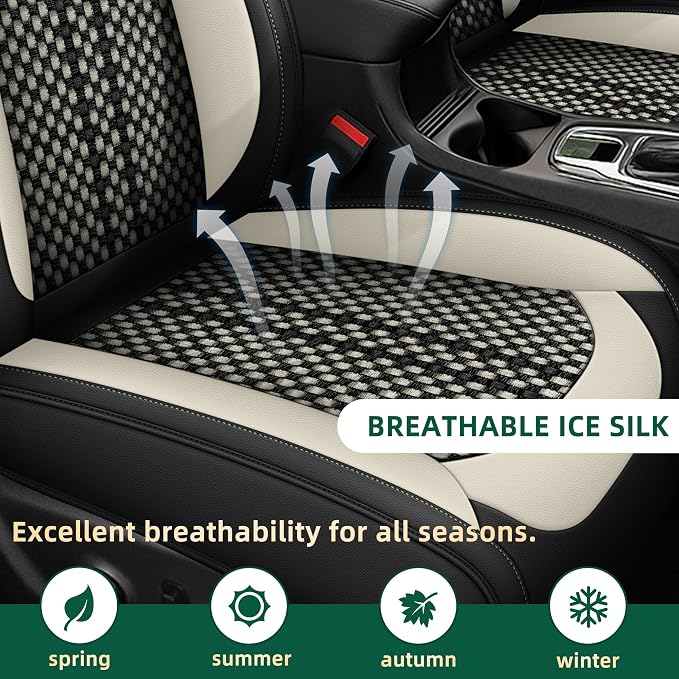 Leather Seat Covers Fit for Dodge Charger 2006-2025 2026 Front Seats Black Ice Silk Seat Covers (Front Seat Black&White)