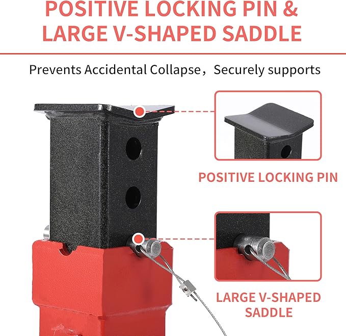 Garvee Heavy-Duty 12 Ton Jack Stands, 2 Pack Pin Type Supports with Quick-Lock for Trucks, RVs & Trailers, 11-18.5 Inch Adjustable Height, Professional Automotive Garage Equipment, Red