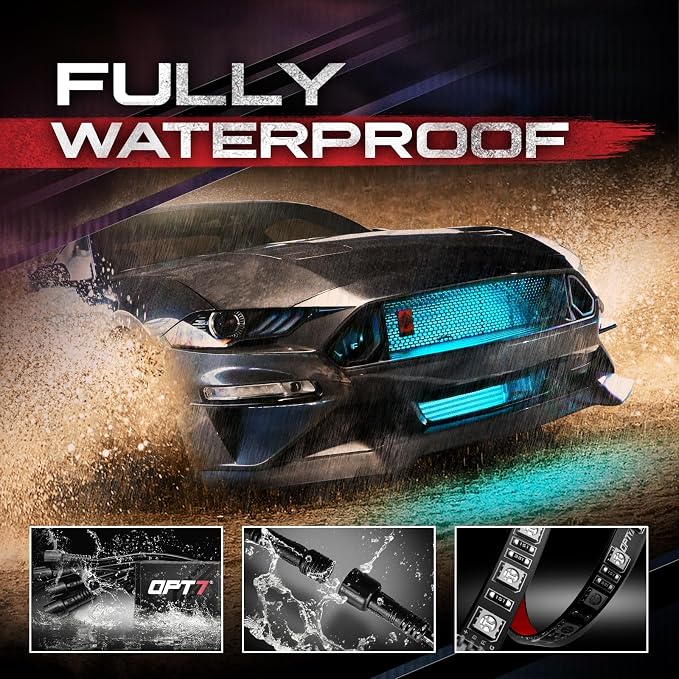 OPT7 Aura 4PCS RGB LED Grille Lights with Remote Control, 24 inches Waterproof LED Strip Lights, Multicolor, Dimmer, Fade, Cycle, Strobe, Peel'n'Stick Front Grill Valence, Truck Van RV JDM Decor