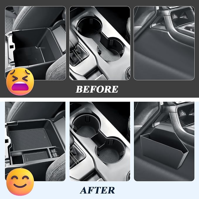 BIBIBO 4Pack for 2025 2026 Ford Ranger Center Console Organizer 2024 2025 2026 Ford Ranger (XL/XLT/Lariat/Raptor) Console Hanging Organizer Tray+Cup Holder+Central Armrest Storage Box