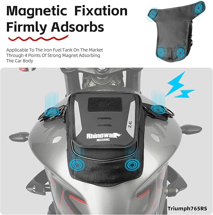 Rhinowalk Motorcycle Fuel Tank Bag, Magnetic Quick Release, Black, One Size, Leg Bag, Waist Pack