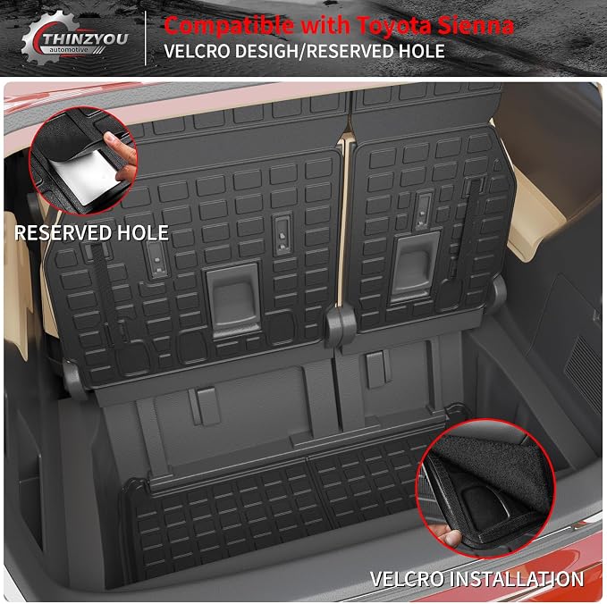 Cargo Mat Compatible with 2021-2025 2026 Toyota Sienna 7&8 Seats Cargo Liner Cargo Mat Trunk Mat Trunk Liner Back Seat Cover 2024 Sienna Accessories (Upgrade Trunk Mat+Backrest Mats)