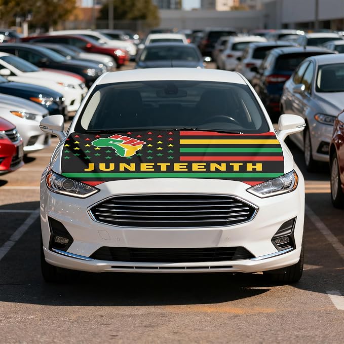 Juneteenth Flag Car Hood Cover - 4x5 Feet Car Bonnet Banner | Universal Fit, Elastic Polyester, Stretchable