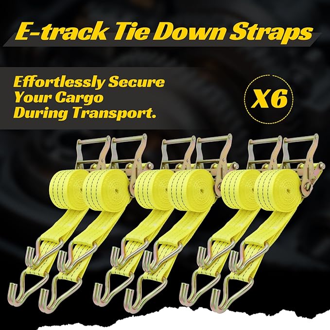 6 Pack 2" x 15' Heavy Duty Ratchet Straps - 4500LBS Break Strength - Tie Down Straps with J-Hooks for Trucks, Trailers, Motorcycles, and Cargo（Yellow）