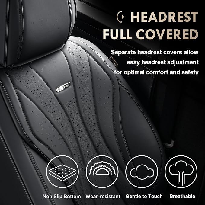 Coverado Car Seat Covers, 5 Seats Black Seat Covers for Car, Luxury Faux Leather Seat Cover, Front and Back Seat Cover, Waterproof Car Seat Protector, Universal Car Seat Cushions Fit for Most Vehicles