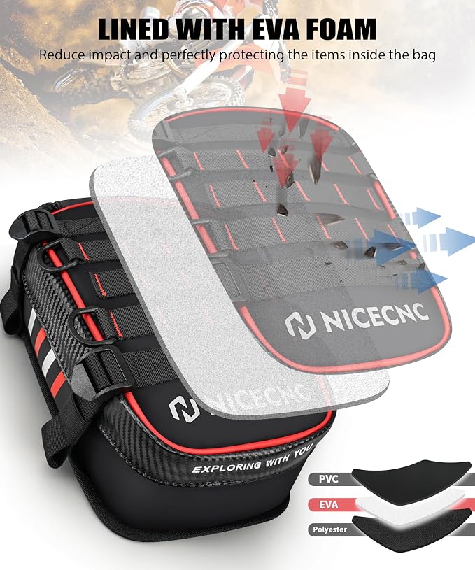 NICECNC Fender Bag with Tool Roll-500D PVC Waterproof Off-Road Storage Bag | Compatible with Motocross Enduro Accessories, Reflective Design Motorcycle Dirt Bike,Red