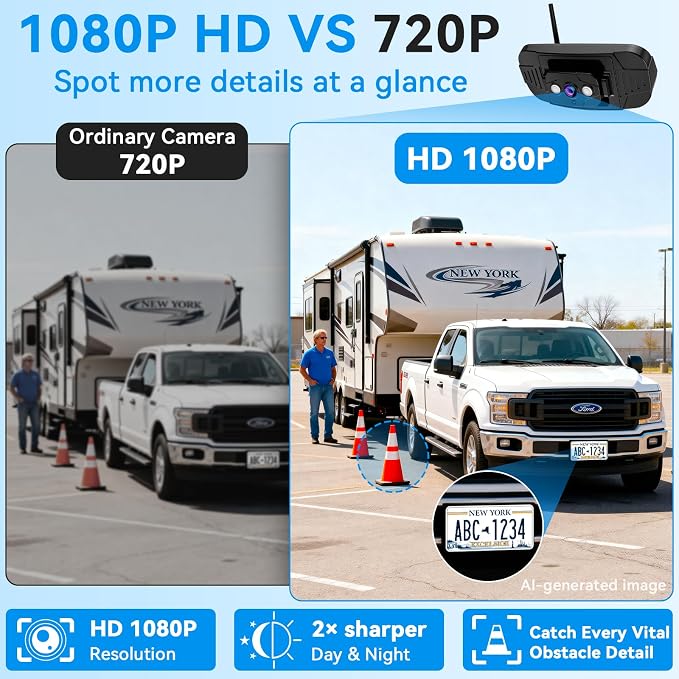 Plug-Play RV Camera System Wireless for Furrion Pre-Wired: 20-Min Easy Install for Trailer Camper - 8" HD 1080P Large Screen See Every Obstacle at a Glance for Campsite Reversing & Drive Monitoring