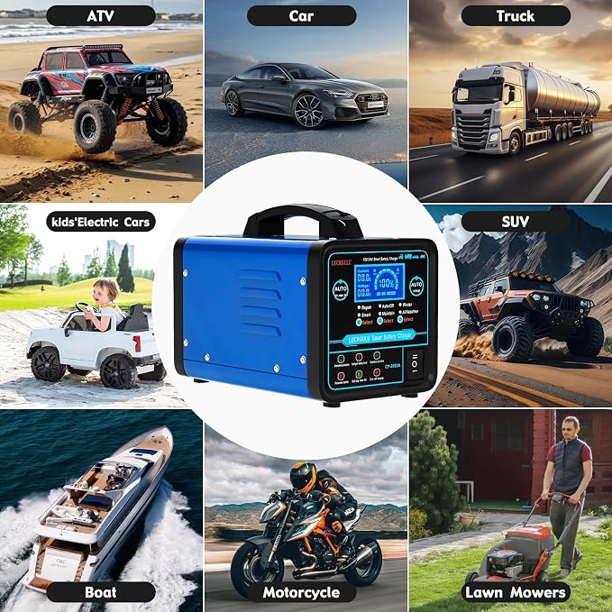 12V/24V Car Battery Chargers Heavy Duty, 15A Automatic Battery Maintainer with Auto Shutoffs, Repair, Winter Mode, High/Low Power Smart Trickle Charger and Desulfator,for Boat,Motorcycle