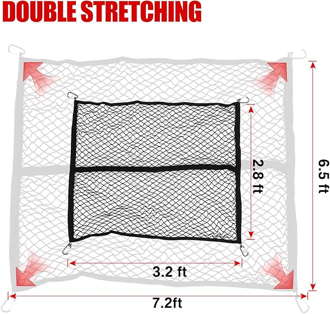 Mabett Truck Bed Cargo Fixed Net Highly Elastic for Ford Maverick Accessories 2022-2025, Stretchable Bed Mesh Net with 6 Metal Carabiners for Maverick (Elastic Fixed net)