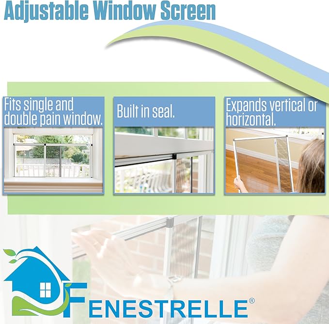 Fenestrelle Expandable Window Screen – 15″ H × 21″–40″ W Horizontal, 2‑Way Adjustable Window Screen with Flame Resistant Fiberglass Mesh, Pack of 10