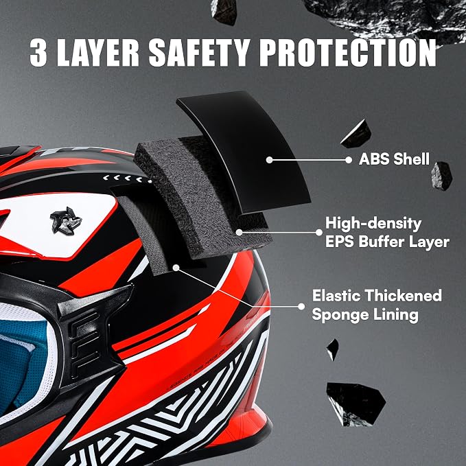 TRIANGLE Adult Dirt Bike Helmet Full Face Motorcycle Helmets with Adjustable Goggles & Gloves - DOT/FMVSS-218 Certified Motocross Helmet for Off-Road ATV BMX UTV