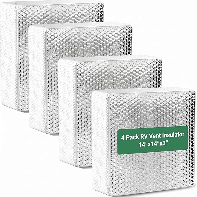 4 Pack RV Vent Insulator and Skylight Cover 14″x14″x3″ with UV Protection Layer Reduce Heat Transfer & Increase A/C Efficiency RV Accessories for Vent Inside Camper Trailer