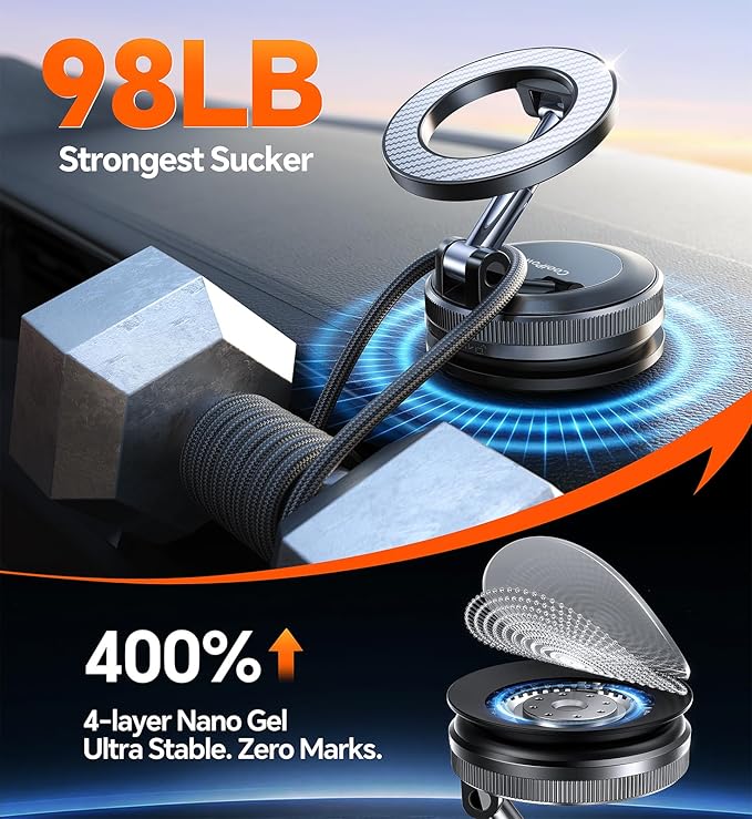 Coolpow for Magsafe Car Mount【2026 Most Fashionable】Magnetic Phone Holders for Your Car【Strongest Nano-gel Suction】for iPhone Car Mount 2.0 Magnetic Phone Holder Mount for iPhone 17 Pro Max 16 15 14