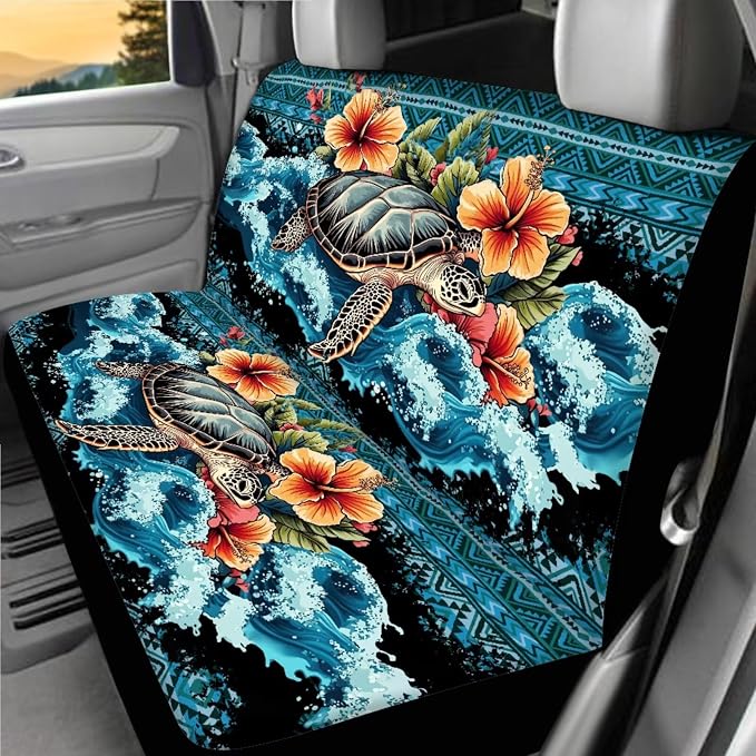 Navajo Sea Turtle Car Seat Covers Full Sets 18 Pieces Sea Turtle Car Interior Accessories Sets with Car Seat Belt Pads Cover Car Headrest Covers Steering Wheel Cover Vehicle Trash Bag