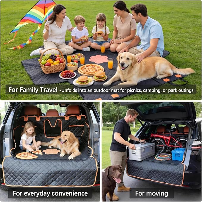 SUV Cargo Liner, 600D Waterproof Pet Trunk Cargo Cover Dog Seat Mat for SUVs Sedans Vans with Bumper Flap Protector, Non-Slip, Large Size Universal Fit, Black