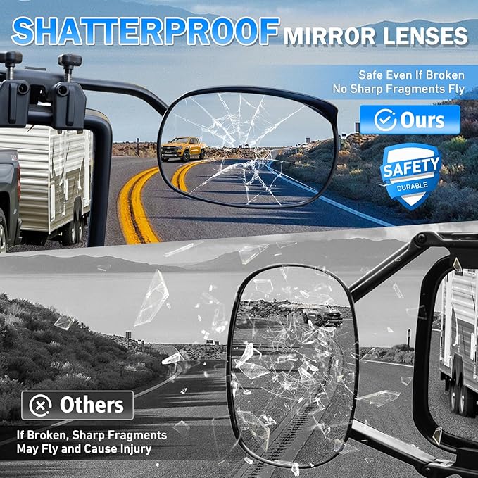 Mirror Extenders for Towing with Rain Visor, Adjustable Clip On Tow Mirrors, Universal Side Mirror Extensions for Car Truck Trailer RV SUV, Waterproof Rearview Towing Mirror Extensions, 2 PCS