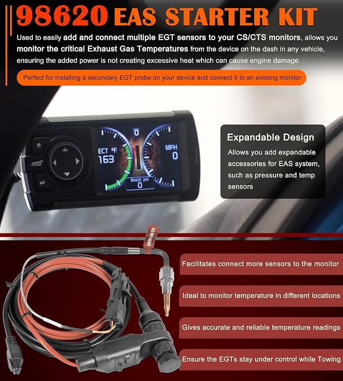 For EAS EGT Expandable Starter Kit 98620 with Probe and Cable - Perfectly Fits for Edge CS, CS2, CTS, CTS2 and CTS3 Systems, Ideal for Daily Diesel Driving or Towing