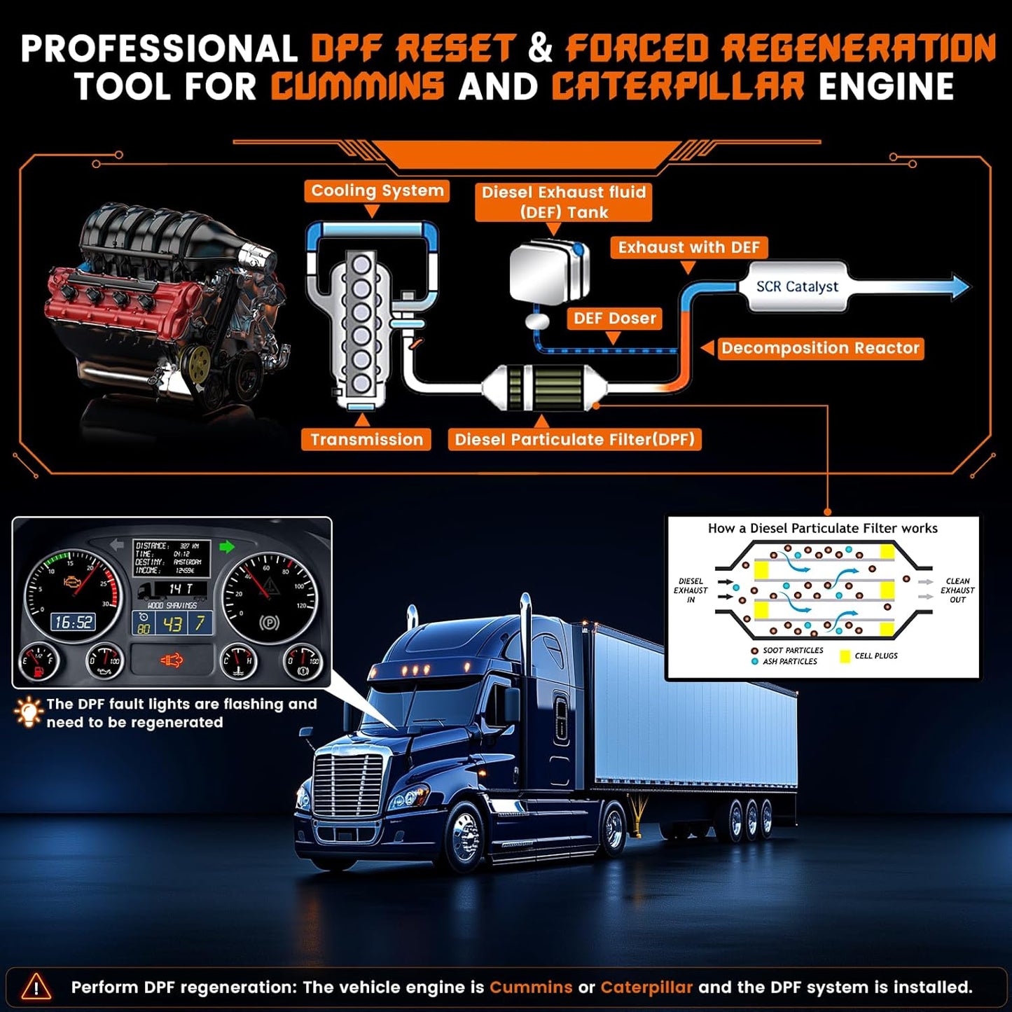 ANCEL HD430 Heavy Duty Truck Scanner, DPF Reset & Forced Regeneration for Cummins & Caterpillar Engine, Full System HDOBD Diesel Scanner OBD2 Diagnostic Scan Tool Code Reader for Diesel Trucks & Cars