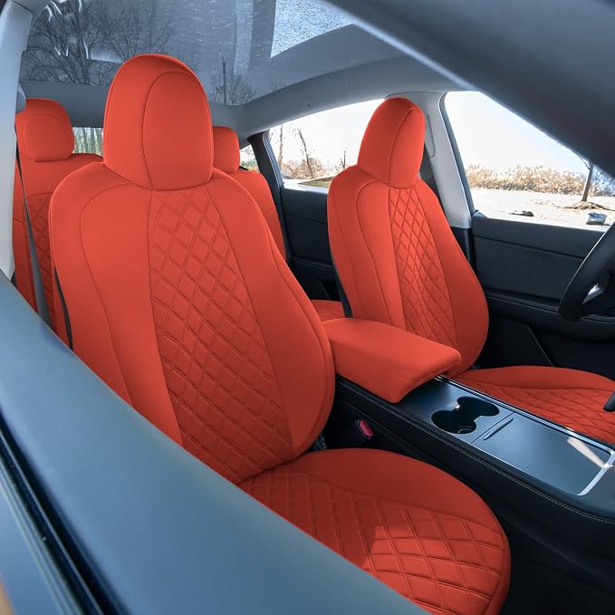 FH Group Custom Fit Car Seat Covers Specifically Made for 2020-2025 Tesla Model Y Ultraflex Neoprene Water Resistant Automotive Seat Covers - Full Set Solid Red