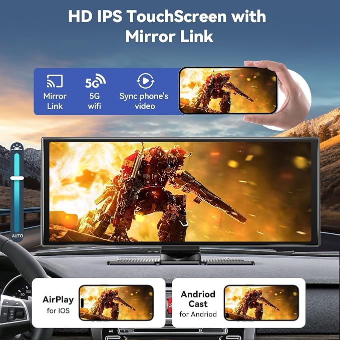 Carplay Screen for Car 11.5" Largest HD Screen for Carplay & Android Auto Car Stereo with 4K Dash Cam 1080P Backup Camera, GPS Navigation/Bluetooth/Mirror Link/Voice Control/AUX/FM/Siri