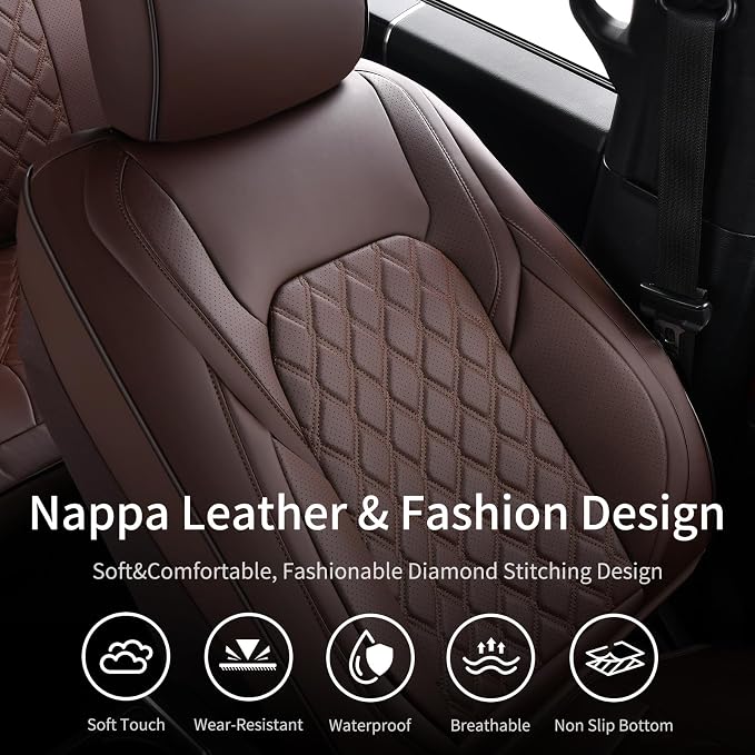 Huidasource Ford F150 F250 Custom Seat Covers, Full-wrap Car Seat Protector Fit for Ford F150 2015-2026&F250 F350 F450 2017-2026 All Cab XL XLT Lariat King Ranch Platinum(Front Pair/Coffee)