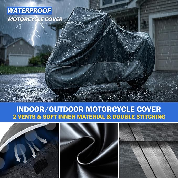 Heavy Duty Motorcycle Cover Compatible with Honda Rebel 500 300 250, Harley Davidson Iron 883,Forty-Eight,Sportster S and More - Waterproof Motorcycle Cover Outdoor Storage