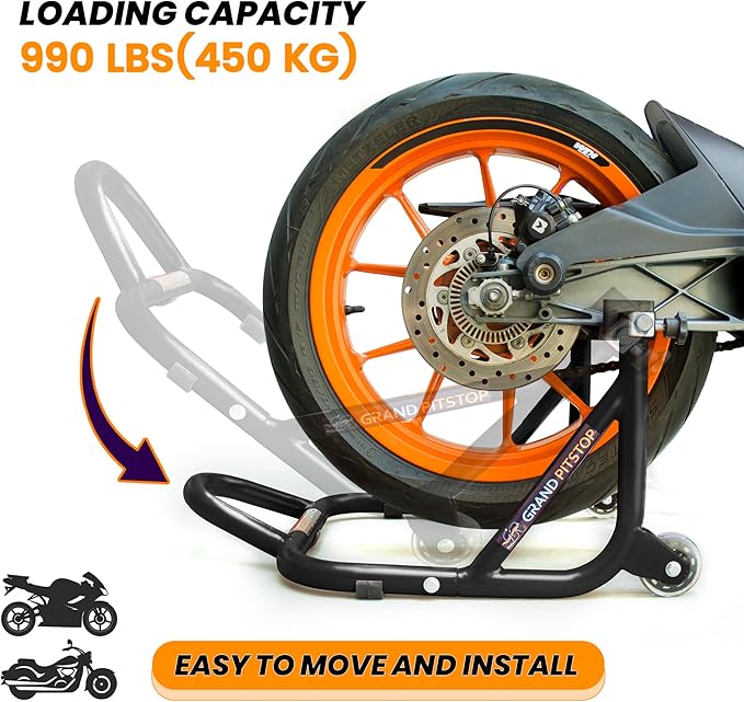 GRAND PITSTOP Motorcycle Stand, Paddock Lift Stand for Rear Wheel with Fork & Swingarm Spool,Weight Capacity 529 lbs/240 Kg's, Dismantable Stand, for Honda Kawasaki Suzuki Motorcycles, Black