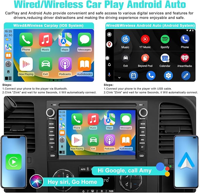 AWESAFE 4 Core 64GB Car Stereo for Chevy Silverado Tahoe GMC Sierra Yukon 2007-2013, Android 13 Touch Screen Silverado Radio Support Wireless CarPlay Android Auto GPS WiFi SWC - with Backup Camera