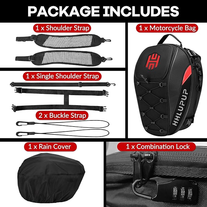 38L Motorcycle Tail Bag Seat Helmet Large Capacity Motorcycle Backpack Waterproof Luggage Bag Red