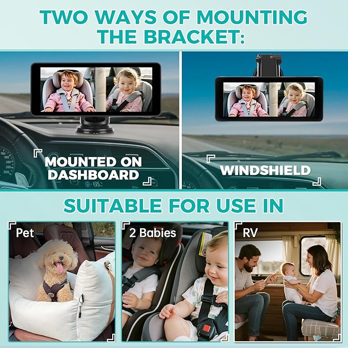 Baby Car Camera for 2 Kids,6.9" Large HD Display Dual Channel Baby Monitor, 1080P IR Night Vision Car Seat Camera,Easy Install Rear-Facing View – Ideal for Kids and Pet Safety