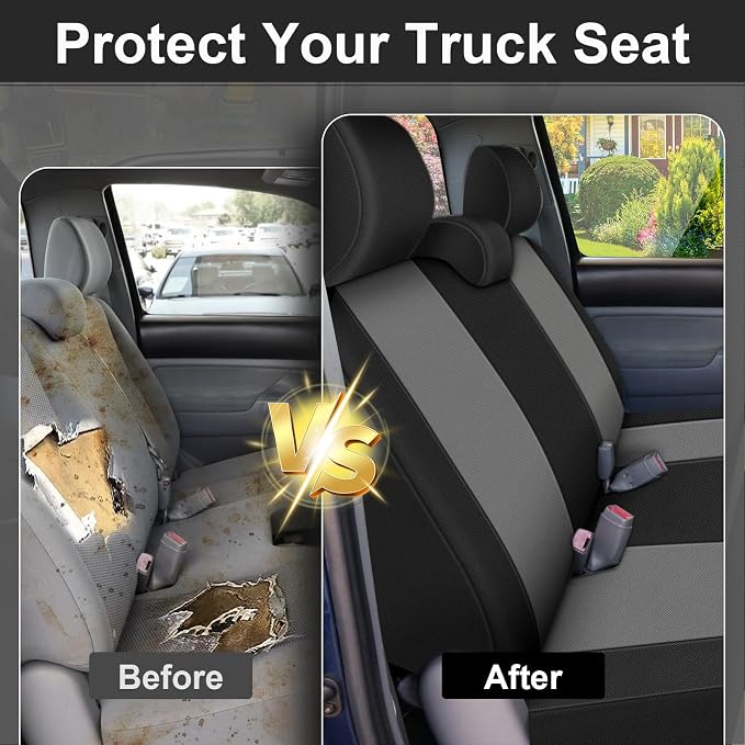 SAPUBK Front Bench Seat Covers Replace for 2005-2014 Toyota Tacoma Seat with Large Notched Cushion, Knitted Fabric Composite Soft Foam Lining Airmesh Breathable Seat Cover