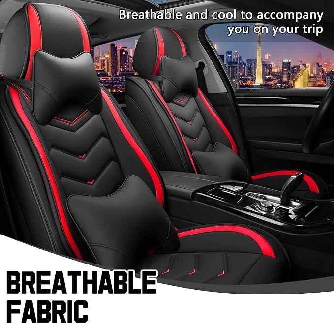 CTDS Car Seat Covers for Chevy Equinox 2005-2026, Stylish Sport Seat Cover, Premium Nappa Leather Car Seat Cover. Automobile Seat Covers Sets.(Luxury 2 Seats/Black Red)