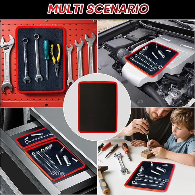 ‌Arcomin 3PC Flexible Magnetic Tool Mat & Tray Holder - Magnetic Tool Tray, Flexible Magnetic Mat, PVC & Non-Slip for Garage Workshop, Auto Repair Tools (12.8x9.8/12.6x4/6.3x5.3in)